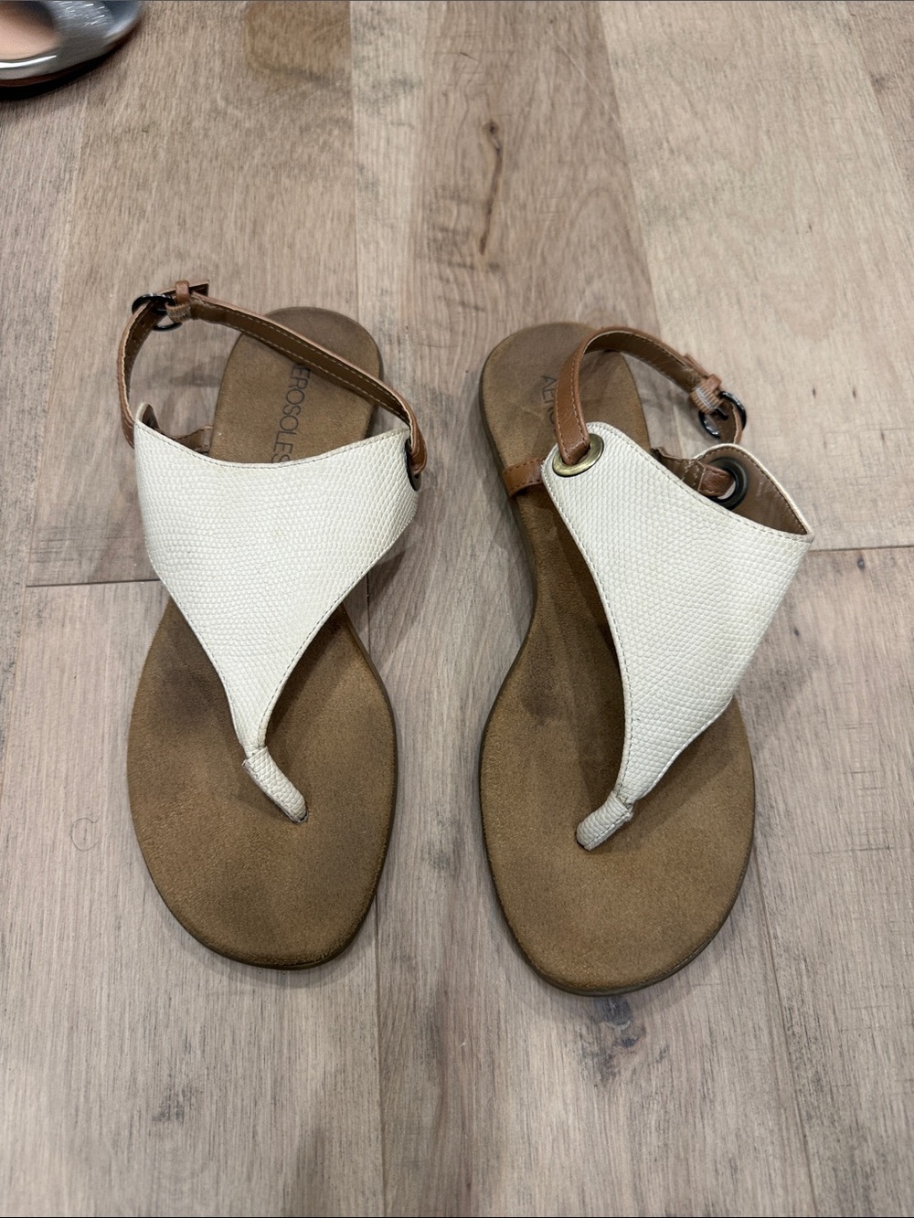 Aerosoles Women’s White and Brown T-Strap Sandals